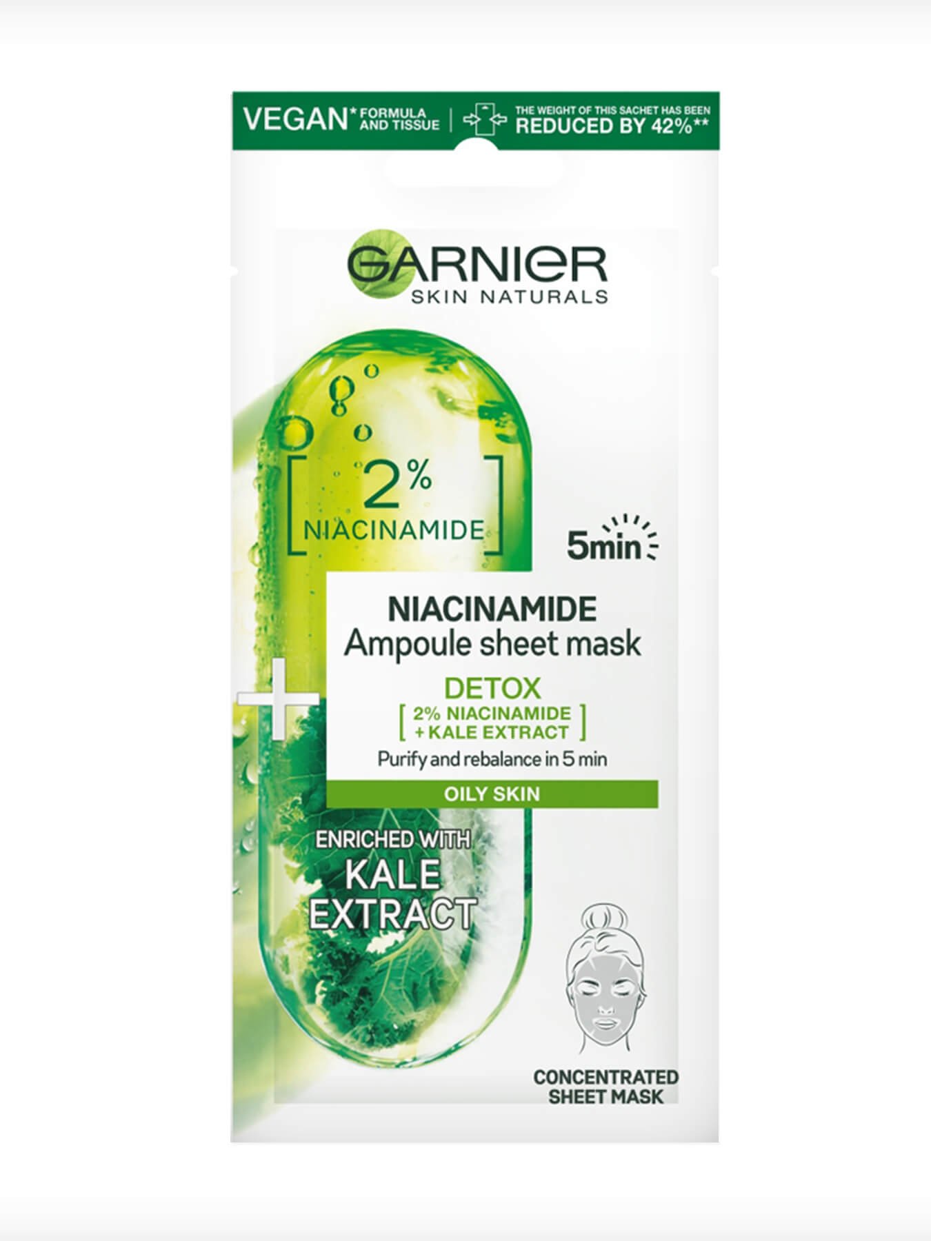 Garnier Skin Naturals maska u maramici sa sadržajem ampule niacinamid za masnu kožu